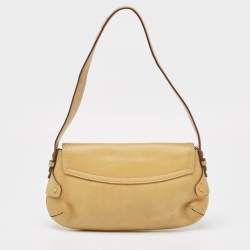 Pre Owned Salvatore Ferragamo Tan Leather Gancini Buckle Flap Hobo