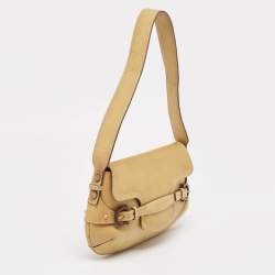Pre Owned Salvatore Ferragamo Tan Leather Gancini Buckle Flap Hobo