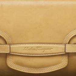 Pre Owned Salvatore Ferragamo Tan Leather Gancini Buckle Flap Hobo