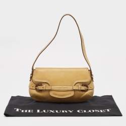 Pre Owned Salvatore Ferragamo Tan Leather Gancini Buckle Flap Hobo