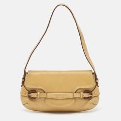 Pre Owned Salvatore Ferragamo Tan Leather Gancini Buckle Flap Hobo