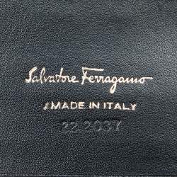 Pre Owned Salvatore Ferragamo Dark Blue Leather Gancini Flap Compact Wallet