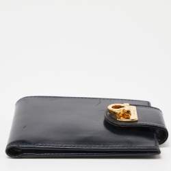 Pre Owned Salvatore Ferragamo Dark Blue Leather Gancini Flap Compact Wallet
