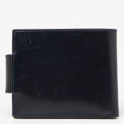 Pre Owned Salvatore Ferragamo Dark Blue Leather Gancini Flap Compact Wallet
