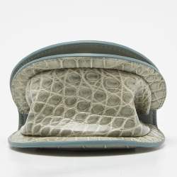 Pre Owned Salvatore Ferragamo Green Croc Embossed Leather Mini Ring Daphne Wristlet Purse