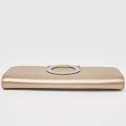 Pre Owned Salvatore Ferragamo Metallic Beige Leather Musa Gancini Clutch