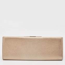 Pre Owned Salvatore Ferragamo Metallic Beige Leather Musa Gancini Clutch