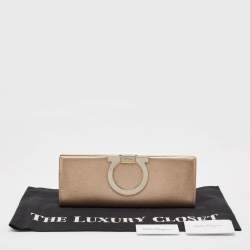 Pre Owned Salvatore Ferragamo Metallic Beige Leather Musa Gancini Clutch
