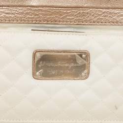 Pre Owned Salvatore Ferragamo Metallic Beige Leather Musa Gancini Clutch