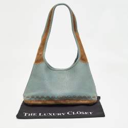 Salvatore Ferragamo Blue/Brown Leather and Suede Hobo