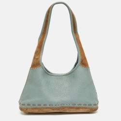 Salvatore Ferragamo Blue/Brown Leather and Suede Hobo