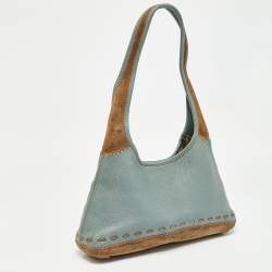 Salvatore Ferragamo Blue/Brown Leather and Suede Hobo