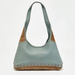Salvatore Ferragamo Blue/Brown Leather and Suede Hobo