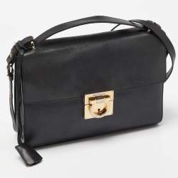 Pre Owned Salvatore Ferragamo Black Leather Gancio Lock Top Handle Bag