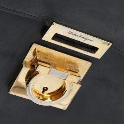 Pre Owned Salvatore Ferragamo Black Leather Gancio Lock Top Handle Bag