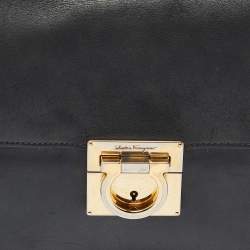Pre Owned Salvatore Ferragamo Black Leather Gancio Lock Top Handle Bag