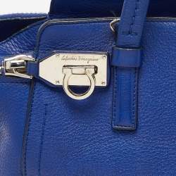 Pre Owned Salvatore Ferragamo Blue Leather Zip Tote 