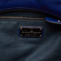 Pre Owned Salvatore Ferragamo Blue Leather Zip Tote 