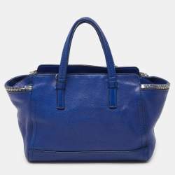 Pre Owned Salvatore Ferragamo Blue Leather Zip Tote 