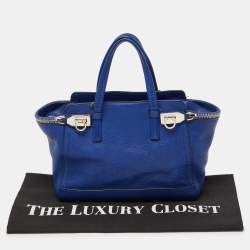 Pre Owned Salvatore Ferragamo Blue Leather Zip Tote 