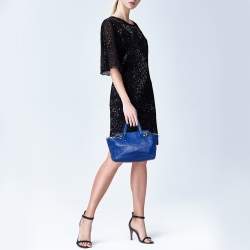 Pre Owned Salvatore Ferragamo Blue Leather Zip Tote 