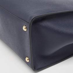 Salvatore Ferragamo Navy Blue Leather Gemini Tote