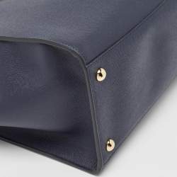 Salvatore Ferragamo Navy Blue Leather Gemini Tote