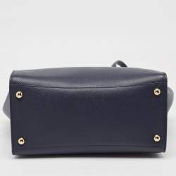 Salvatore Ferragamo Navy Blue Leather Gemini Tote
