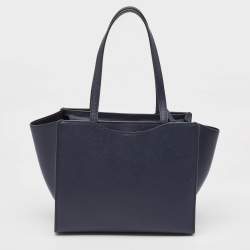 Salvatore Ferragamo Navy Blue Leather Gemini Tote