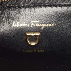 Salvatore Ferragamo Navy Blue Leather Gemini Tote