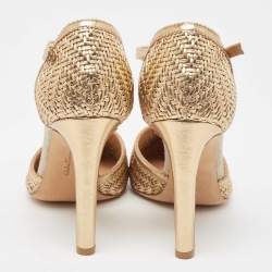 Pre Owned Salvatore Ferragamo Gold Woven Leather Emanuela Pumps Size 38