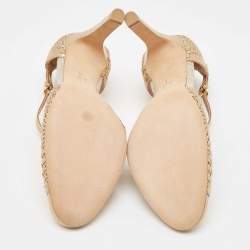 Pre Owned Salvatore Ferragamo Gold Woven Leather Emanuela Pumps Size 38