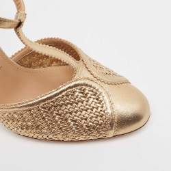 Pre Owned Salvatore Ferragamo Gold Woven Leather Emanuela Pumps Size 38