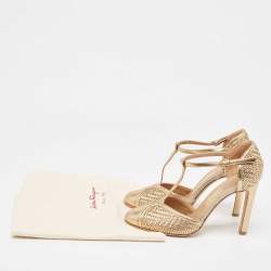 Pre Owned Salvatore Ferragamo Gold Woven Leather Emanuela Pumps Size 38