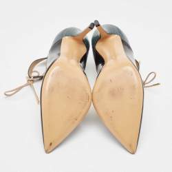 Pre Owned Salvatore Ferragamo Black/Green Patent Leather and Snakeskin Lace Up Pumps Size 38.5