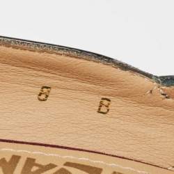 Pre Owned Salvatore Ferragamo Black/Green Patent Leather and Snakeskin Lace Up Pumps Size 38.5