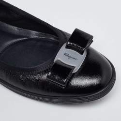 Pre Owned Salvatore Ferragamo Black Patent Leather Vara Bow Ballet Flats Size 39