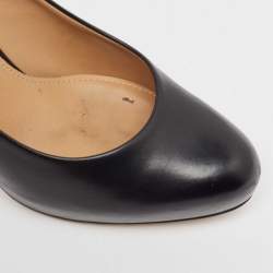 Pre Owned Salvatore Ferragamo Black Leather Round Toe Pumps Size 37.5 