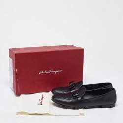 Pre Owned Salvatore Ferragamo Black Leather Bow Smoking Slippers Size 38.5