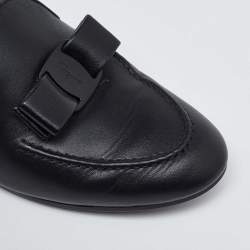 Pre Owned Salvatore Ferragamo Black Leather Bow Smoking Slippers Size 38.5