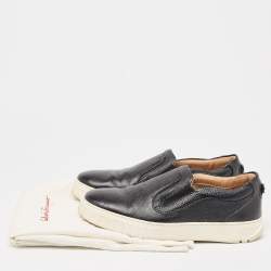 Pre Owned Salvatore Ferragamo Black  Lizard Embossed Slip On Sneakers Size 38