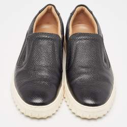 Pre Owned Salvatore Ferragamo Black  Lizard Embossed Slip On Sneakers Size 38