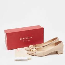 Pre Owned Salvatore Ferragamo Beige Leather Bow Pointed Toe Pumps Size 40