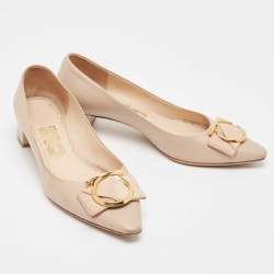 Pre Owned Salvatore Ferragamo Beige Leather Bow Pointed Toe Pumps Size 40