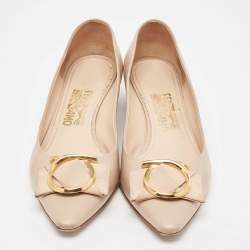 Pre Owned Salvatore Ferragamo Beige Leather Bow Pointed Toe Pumps Size 40