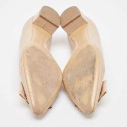 Pre Owned Salvatore Ferragamo Beige Leather Bow Pointed Toe Pumps Size 40