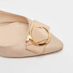 Pre Owned Salvatore Ferragamo Beige Leather Bow Pointed Toe Pumps Size 40