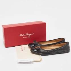 Pre Owned Salvatore Ferragamo Black Leather Varina Ballet Flats Size 39.5