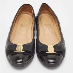 Pre Owned Salvatore Ferragamo Black Leather Varina Ballet Flats Size 39.5