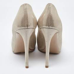 Salvatore Ferragamo Beige Iridescent Leather Vara Bow Pumps Size 36